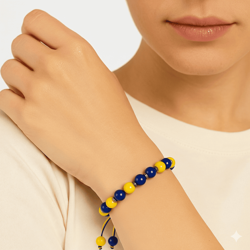 Makrome Örgülü Küre Kesim Sarı Lacivert Jade Hematit Doğaltaş Kadın Taraftar Bileklik - 2