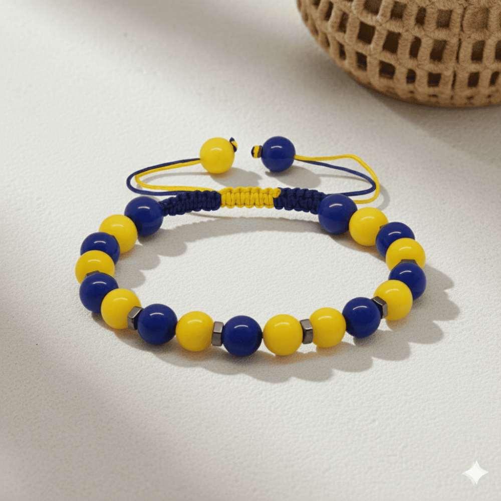 Makrome Örgülü Küre Kesim Sarı Lacivert Jade Hematit Doğaltaş Kadın Taraftar Bileklik - 3