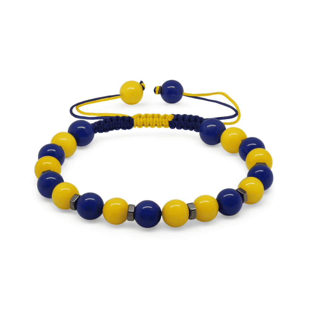 Makrome Örgülü Küre Kesim Sarı Lacivert Jade Hematit Doğaltaş Kadın Taraftar Bileklik - 4