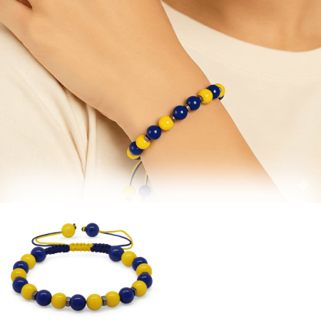 Makrome Örgülü Küre Kesim Sarı Lacivert Jade Hematit Doğaltaş Kadın Taraftar Bileklik - Tesbihane