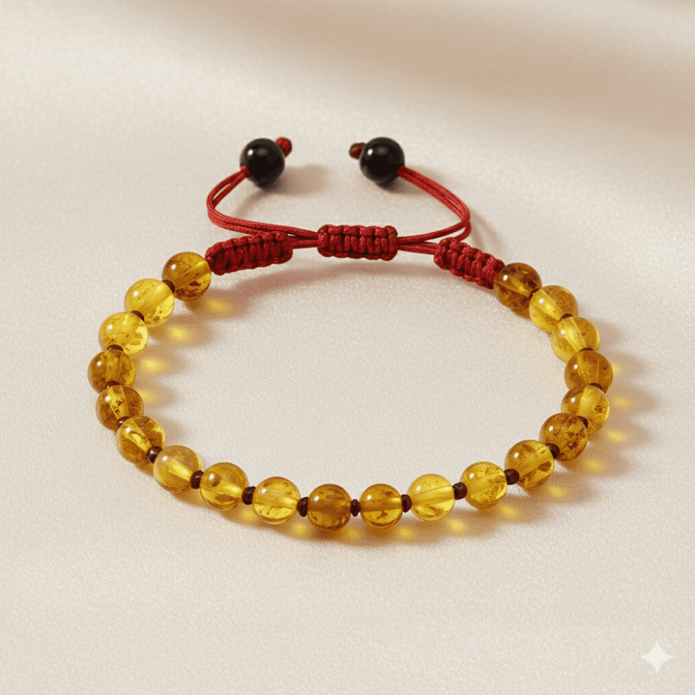 Makrome Örgülü Küre Kesim Sarı Renk Fosilli Doğal Damla Kehribar Kadın Bileklik - 3