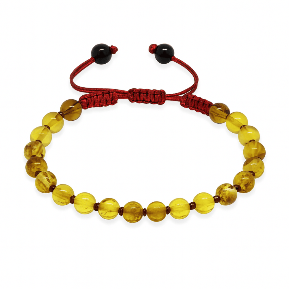 Makrome Örgülü Küre Kesim Sarı Renk Fosilli Doğal Damla Kehribar Kadın Bileklik - 4