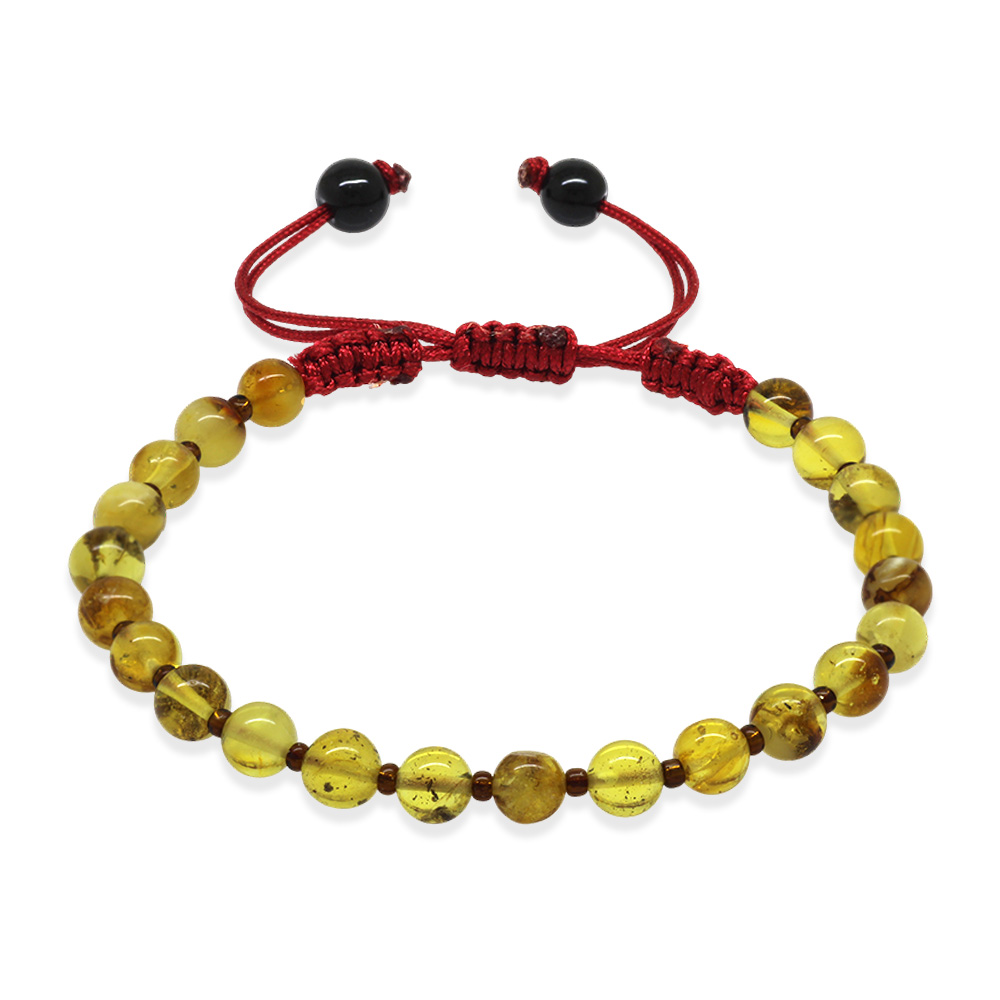 Makrome Örgülü Küre Kesim Sarı Renk Fosilli Doğal Damla Kehribar Kadın Bileklik - 5