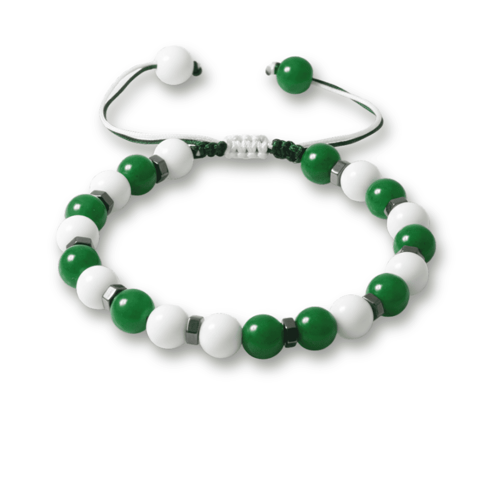 Makrome Örgülü Küre Kesim Yeşil Beyaz Jade Hematit Doğaltaş Erkek Taraftar Bileklik - 4