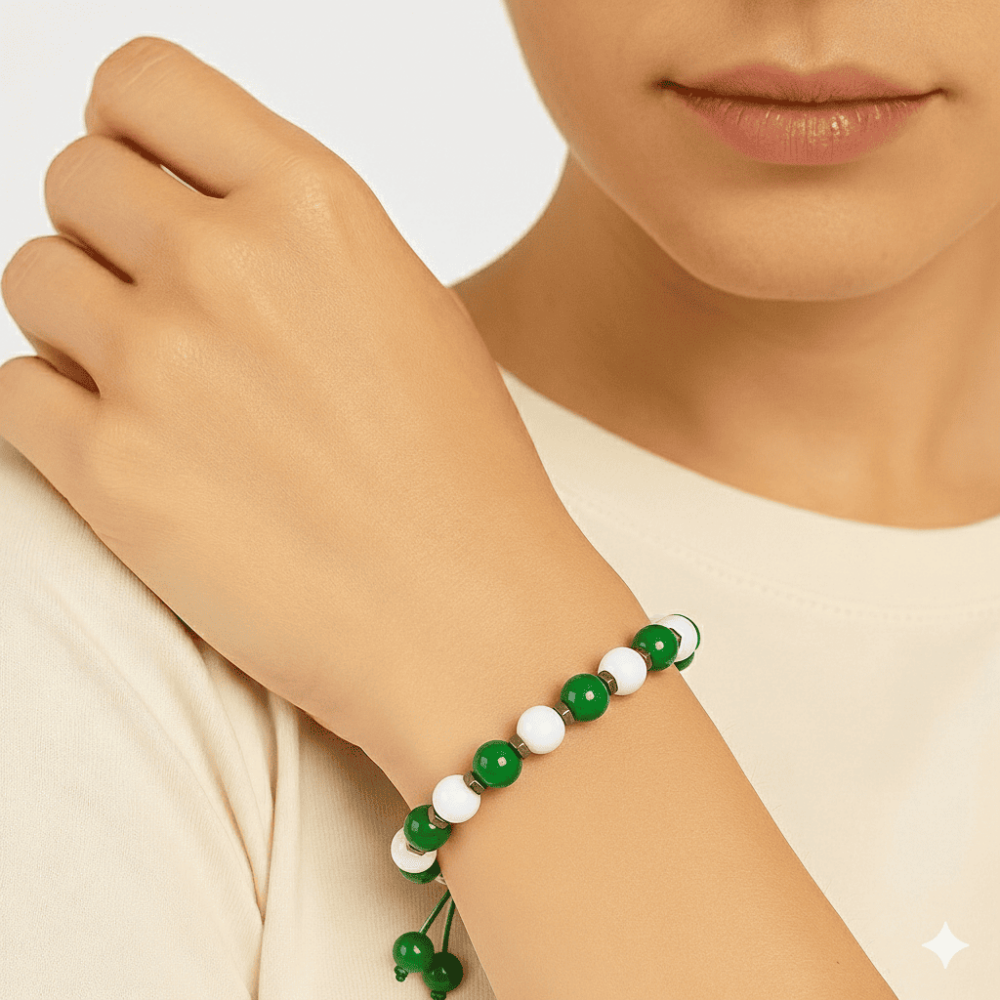 Makrome Örgülü Küre Kesim Yeşil Beyaz Jade Hematit Doğaltaş Kadın Taraftar Bileklik - 2