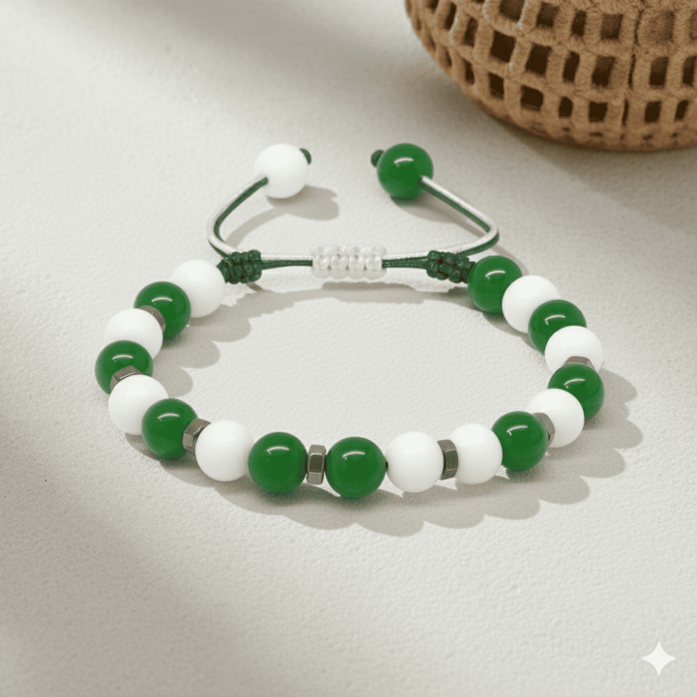 Makrome Örgülü Küre Kesim Yeşil Beyaz Jade Hematit Doğaltaş Kadın Taraftar Bileklik - 3