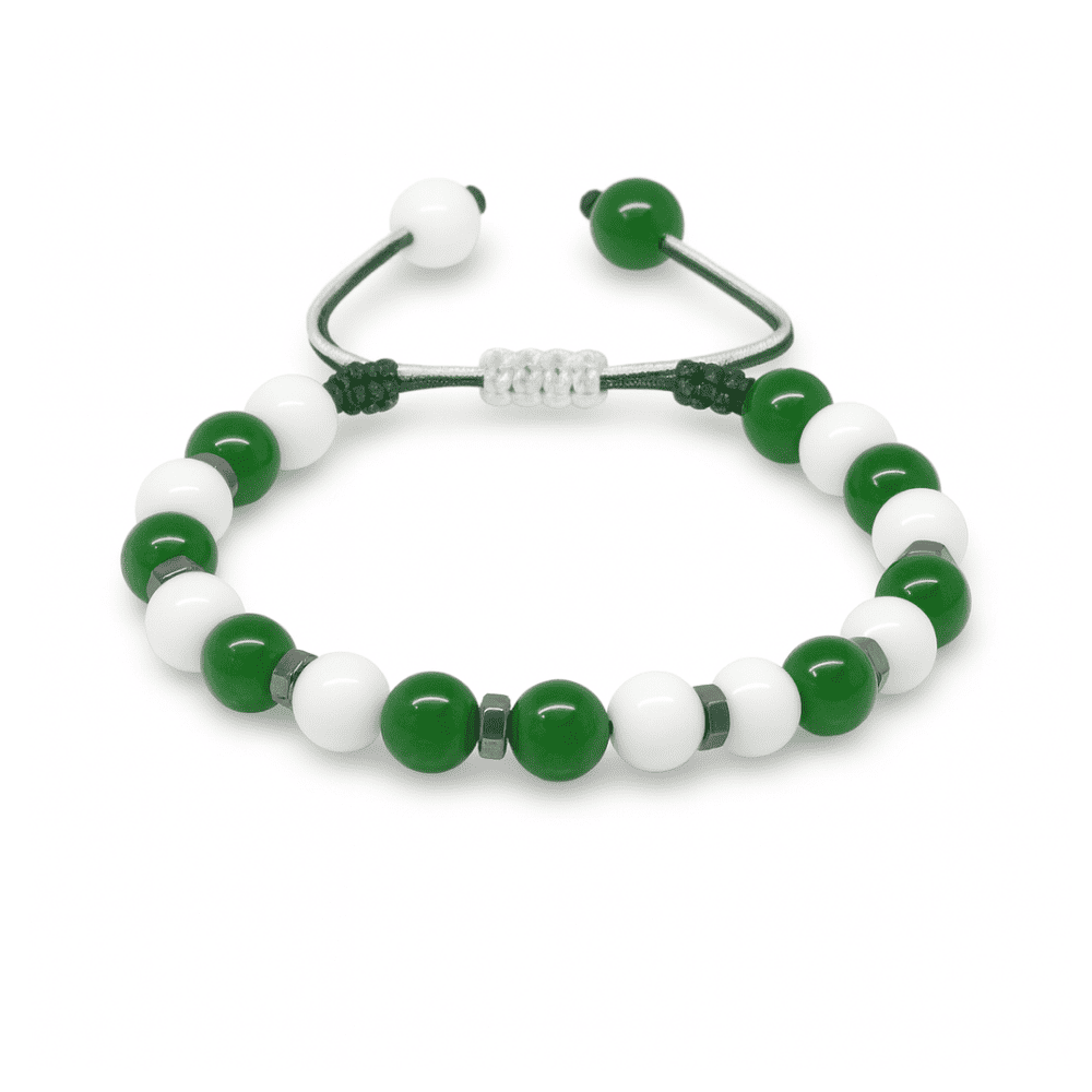 Makrome Örgülü Küre Kesim Yeşil Beyaz Jade Hematit Doğaltaş Kadın Taraftar Bileklik - 4