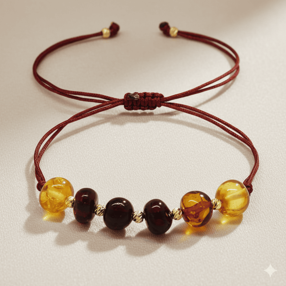 Makrome Örgülü Dorika Detaylı Çok Renkli Natural Form Doğal Damla Kehribar Kadın Bileklik - 3