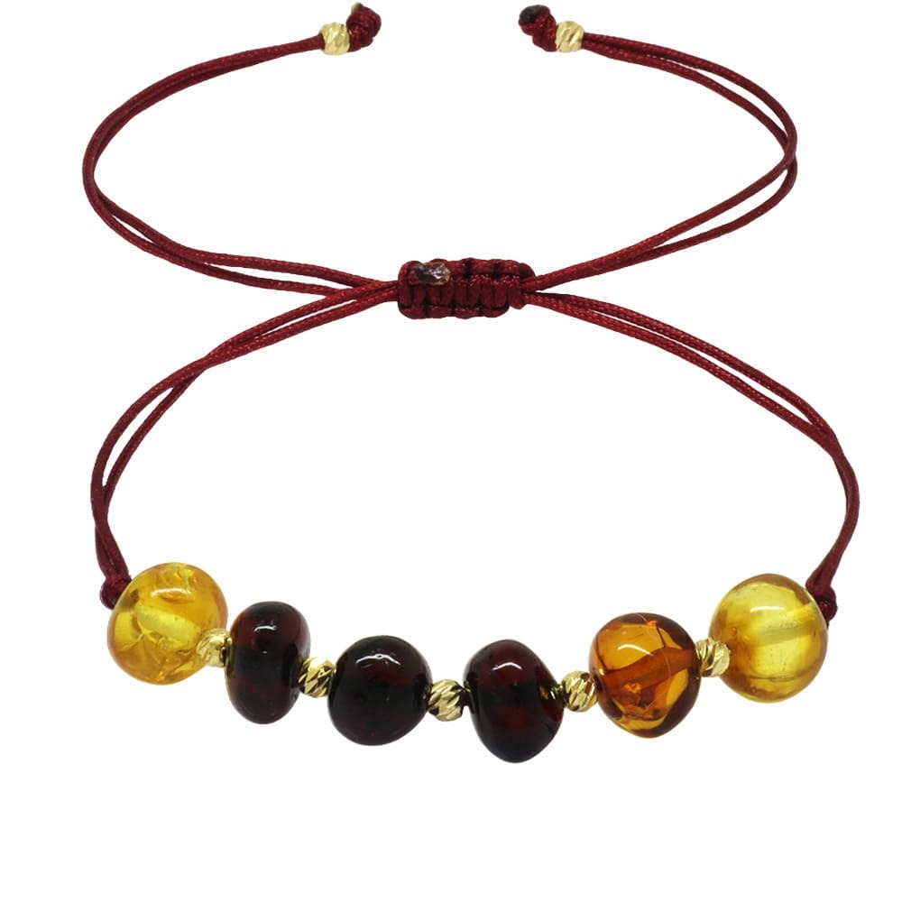 Makrome Örgülü Dorika Detaylı Çok Renkli Natural Form Doğal Damla Kehribar Kadın Bileklik - 4