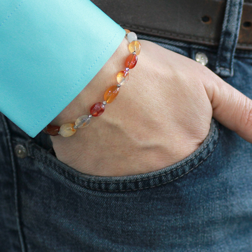 Makrome Örgülü Naturel Kesim Akik Doğaltaş Erkek Bileklik - 2