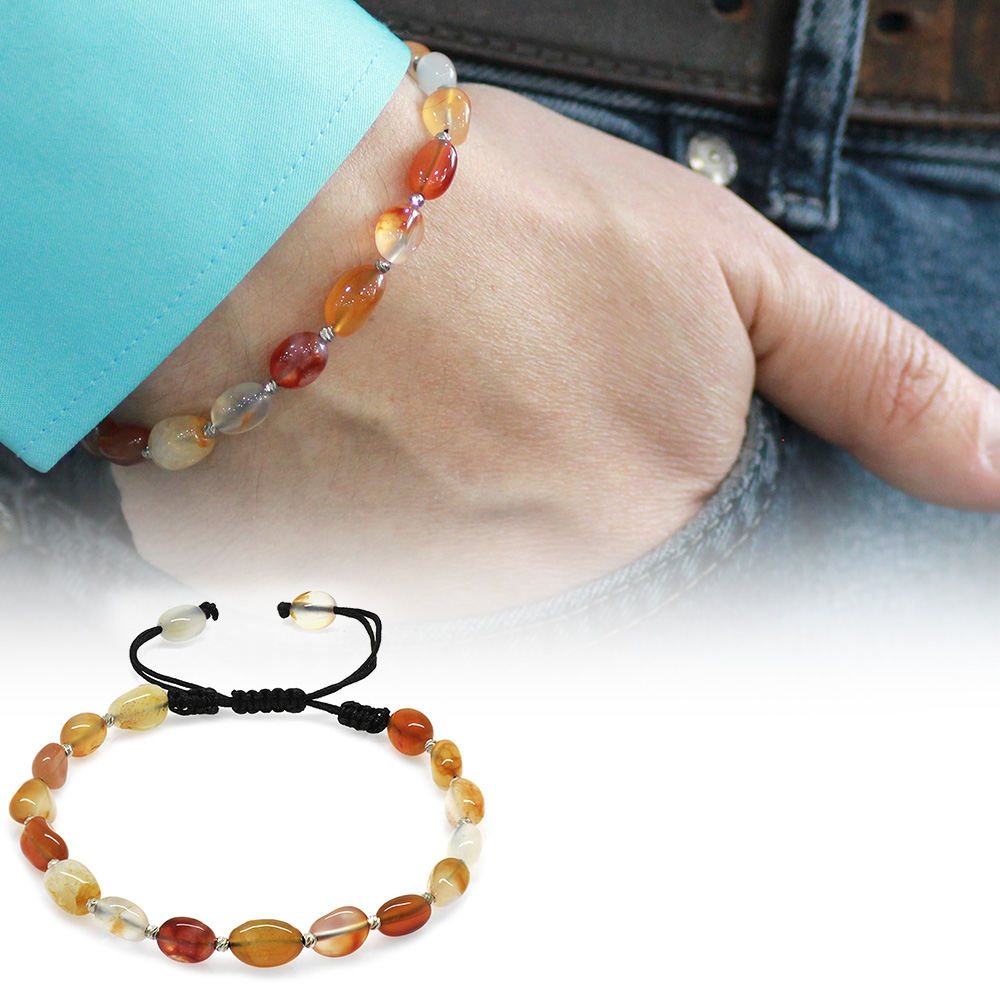 Makrome Örgülü Naturel Kesim Akik Doğaltaş Erkek Bileklik - 1