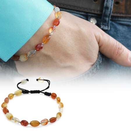 Makrome Örgülü Naturel Kesim Akik Doğaltaş Erkek Bileklik - Tesbihane