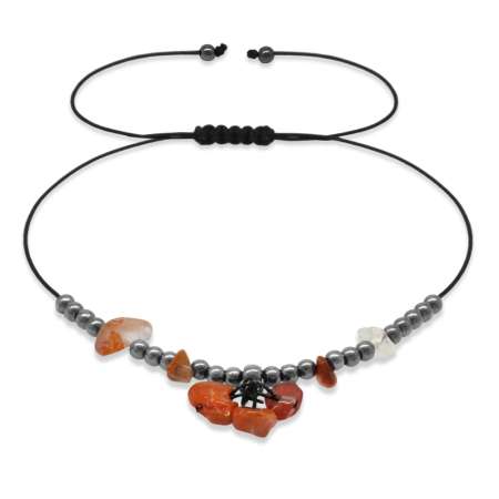 Makrome Örgülü Natural Kesim Akik Doğaltaş Halhal - Tesbihane