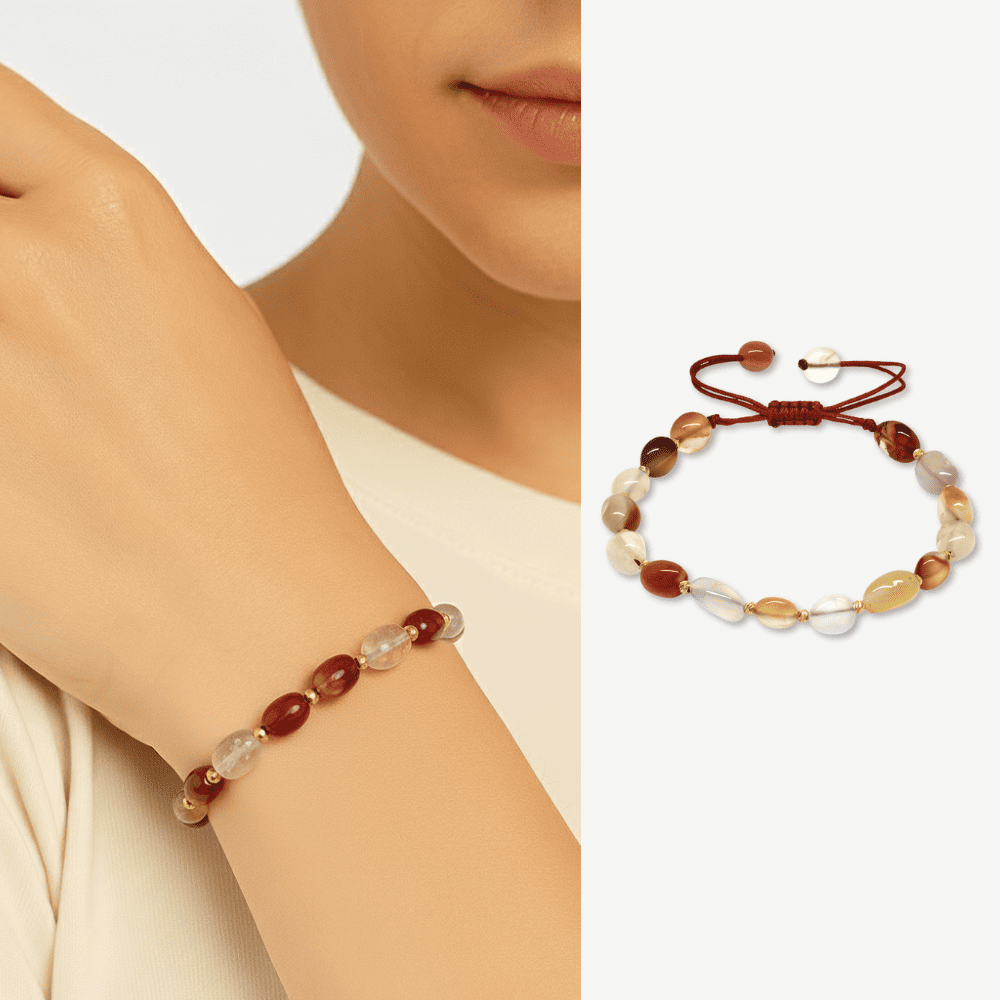 Makrome Örgülü Naturel Kesim Akik Doğaltaş Kadın Bileklik - 1