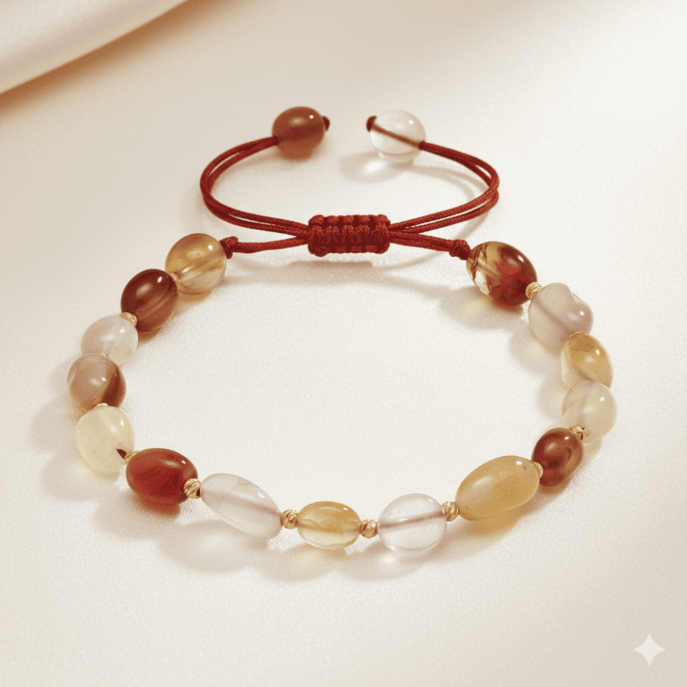 Makrome Örgülü Naturel Kesim Akik Doğaltaş Kadın Bileklik - 3