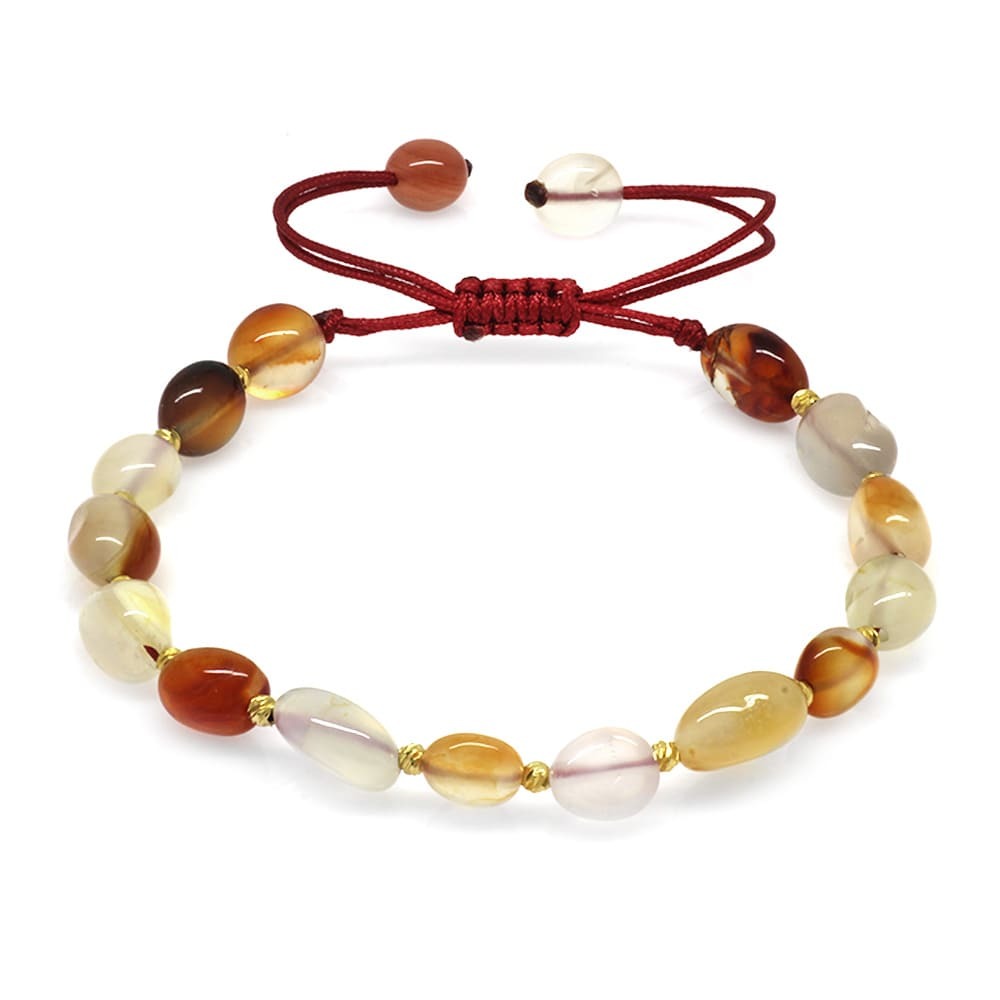 Makrome Örgülü Naturel Kesim Akik Doğaltaş Kadın Bileklik - 4