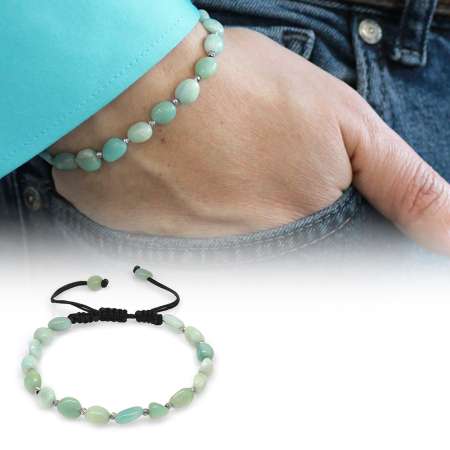 Makrome Örgülü Naturel Kesim Amazonit Doğaltaş Erkek Bileklik - Tesbihane