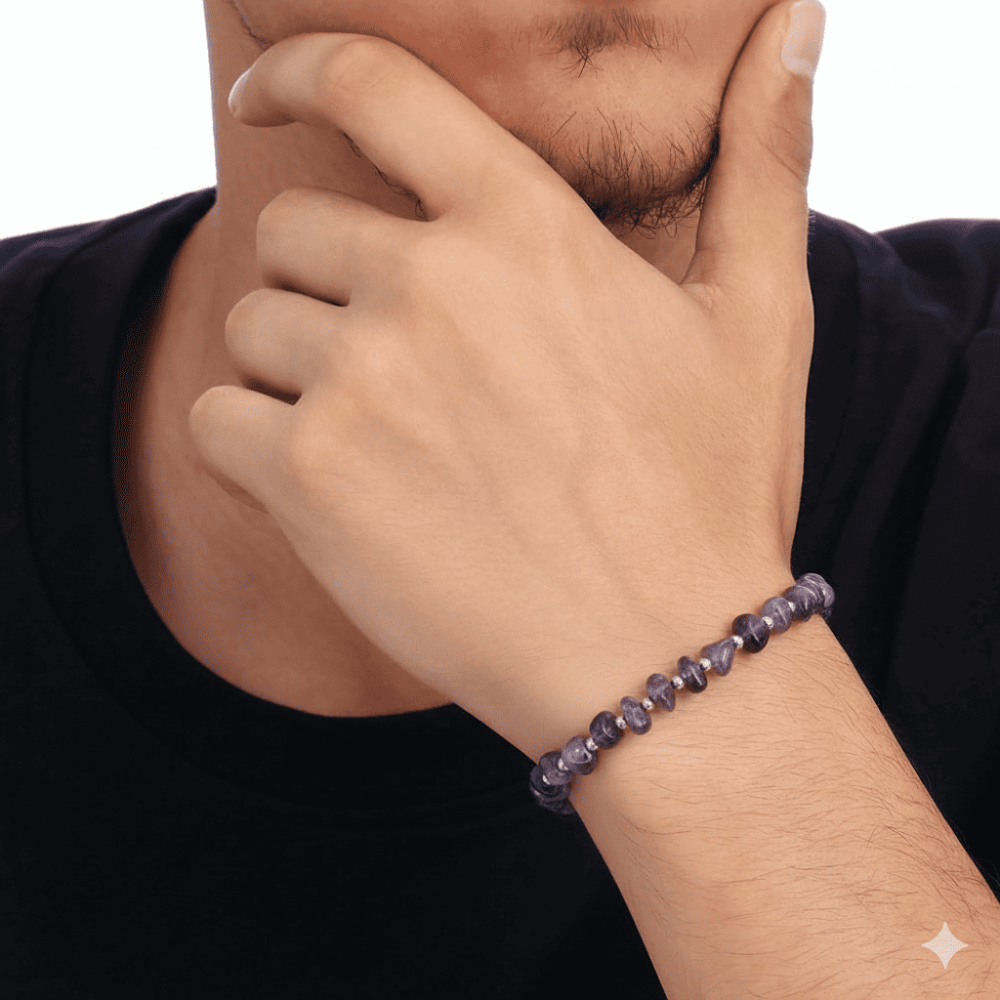 Makrome Örgülü Naturel Kesim Ametist Doğaltaş Erkek Bileklik - 2