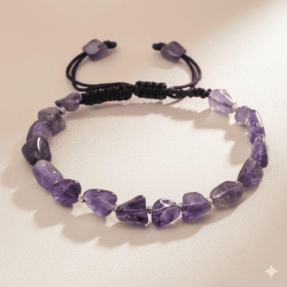 Makrome Örgülü Naturel Kesim Ametist Doğaltaş Erkek Bileklik - 3