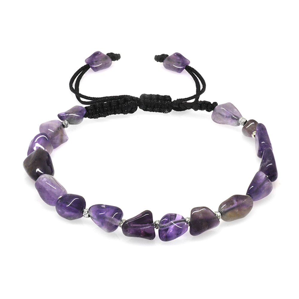 Makrome Örgülü Naturel Kesim Ametist Doğaltaş Erkek Bileklik - 4