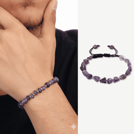 Makrome Örgülü Naturel Kesim Ametist Doğaltaş Erkek Bileklik - Tesbihane
