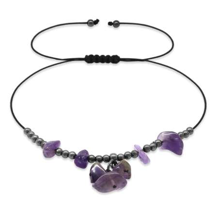 Makrome Örgülü Natural Kesim Ametist Doğaltaş Halhal - Tesbihane