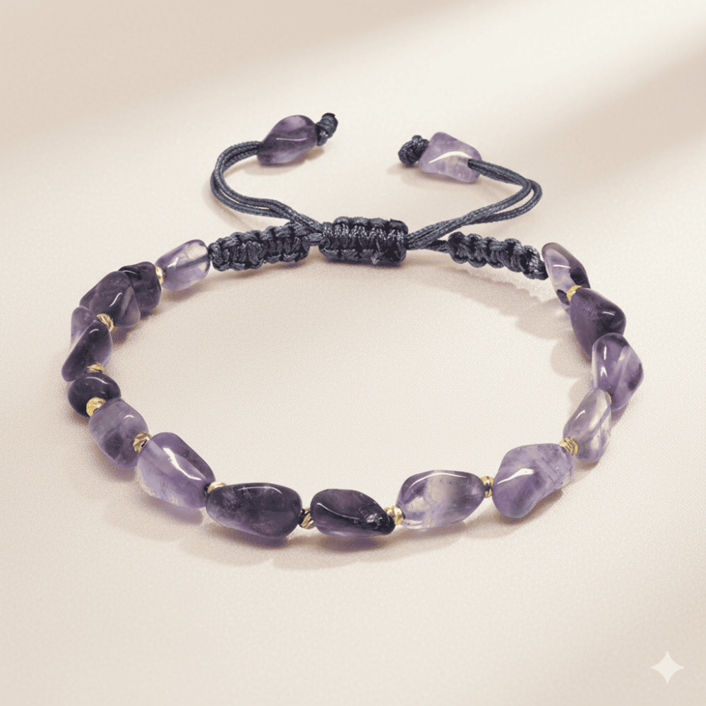 Makrome Örgülü Naturel Kesim Ametist Doğaltaş Kadın Bileklik - 3