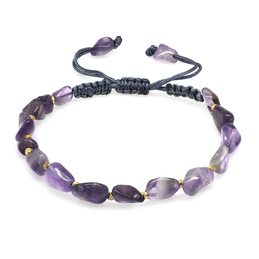 Makrome Örgülü Naturel Kesim Ametist Doğaltaş Kadın Bileklik - 4