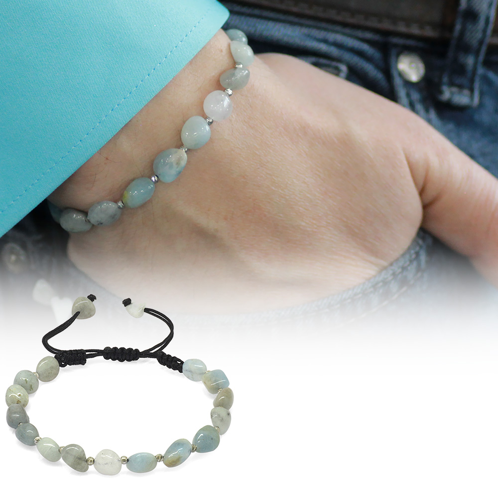 Makrome Örgülü Naturel Kesim Akuamarin Doğaltaş Erkek Bileklik - 1