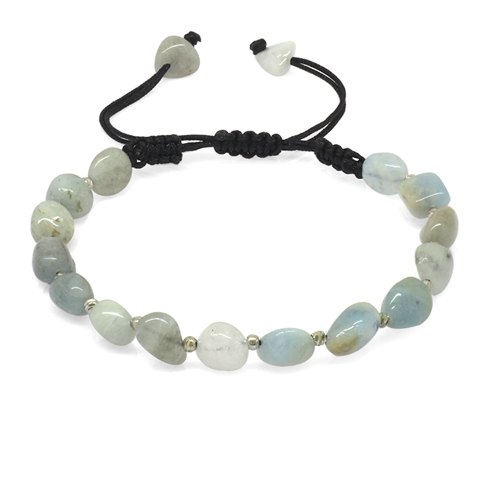 Makrome Örgülü Naturel Kesim Akuamarin Doğaltaş Erkek Bileklik - 3
