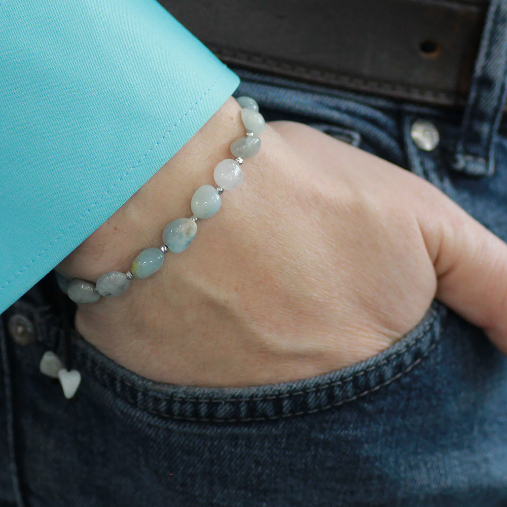 Makrome Örgülü Naturel Kesim Akuamarin Doğaltaş Erkek Bileklik - 2