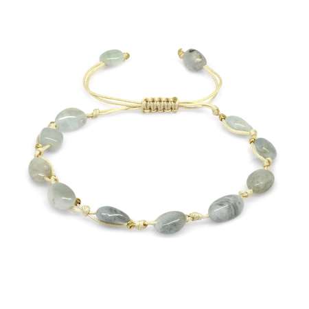 Makrome Örgülü Naturel Kesim Akuamarin Doğaltaş Kadın Bileklik - Tesbihane