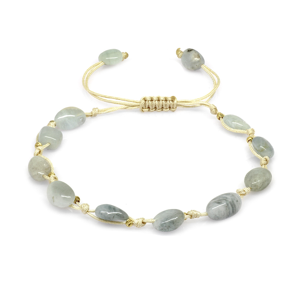Makrome Örgülü Naturel Kesim Akuamarin Doğaltaş Kadın Bileklik - 1