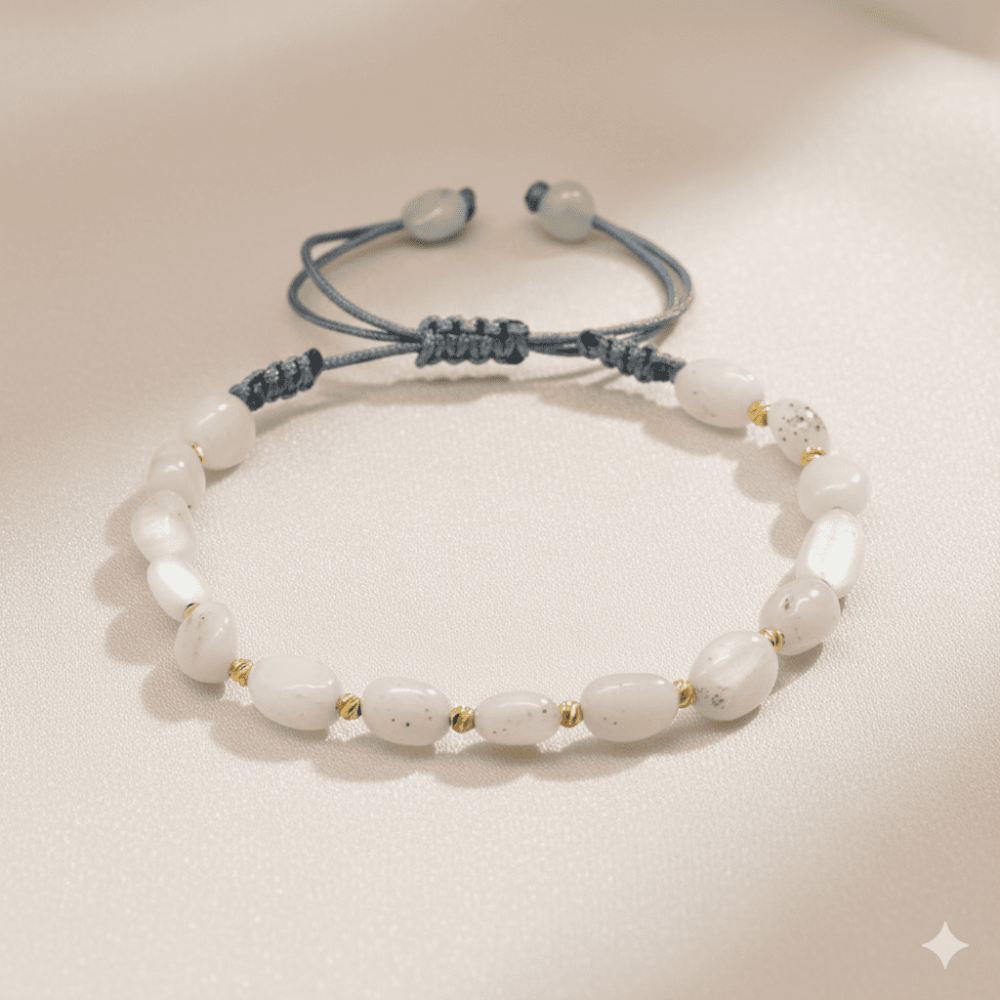 Makrome Örgülü Naturel Kesim Ay Taşı Doğaltaş Kadın Bileklik - 3