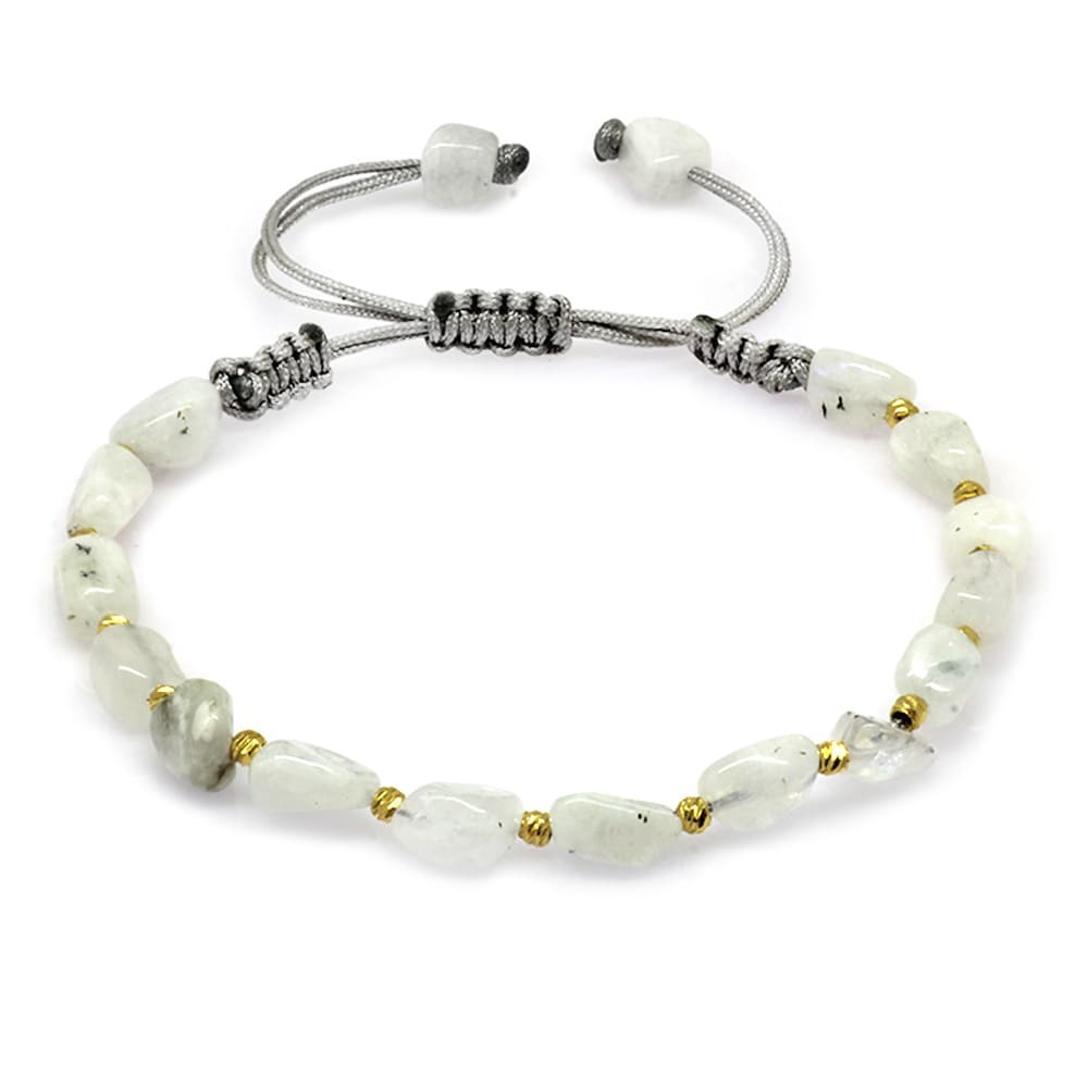 Makrome Örgülü Naturel Kesim Ay Taşı Doğaltaş Kadın Bileklik - 4