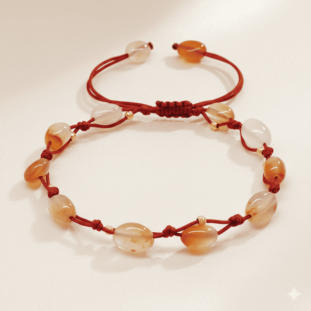 Makrome Örgülü Naturel Kesim Dorika Top Detaylı Akik Doğaltaş Kadın Bileklik - 3