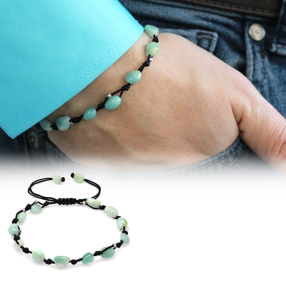 Makrome Örgülü Naturel Kesim Dorika Top Detaylı Amazonit Doğaltaş Erkek Bileklik - 1