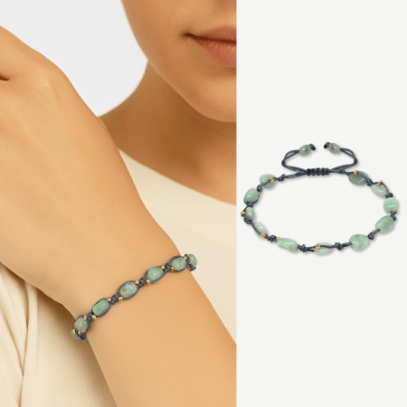 Makrome Örgülü Naturel Kesim Dorika Top Detaylı Amazonit Doğaltaş Kadın Bileklik - Tesbihane