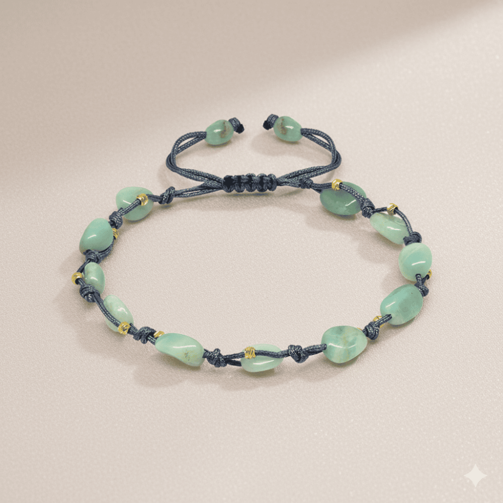 Makrome Örgülü Naturel Kesim Dorika Top Detaylı Amazonit Doğaltaş Kadın Bileklik - 3