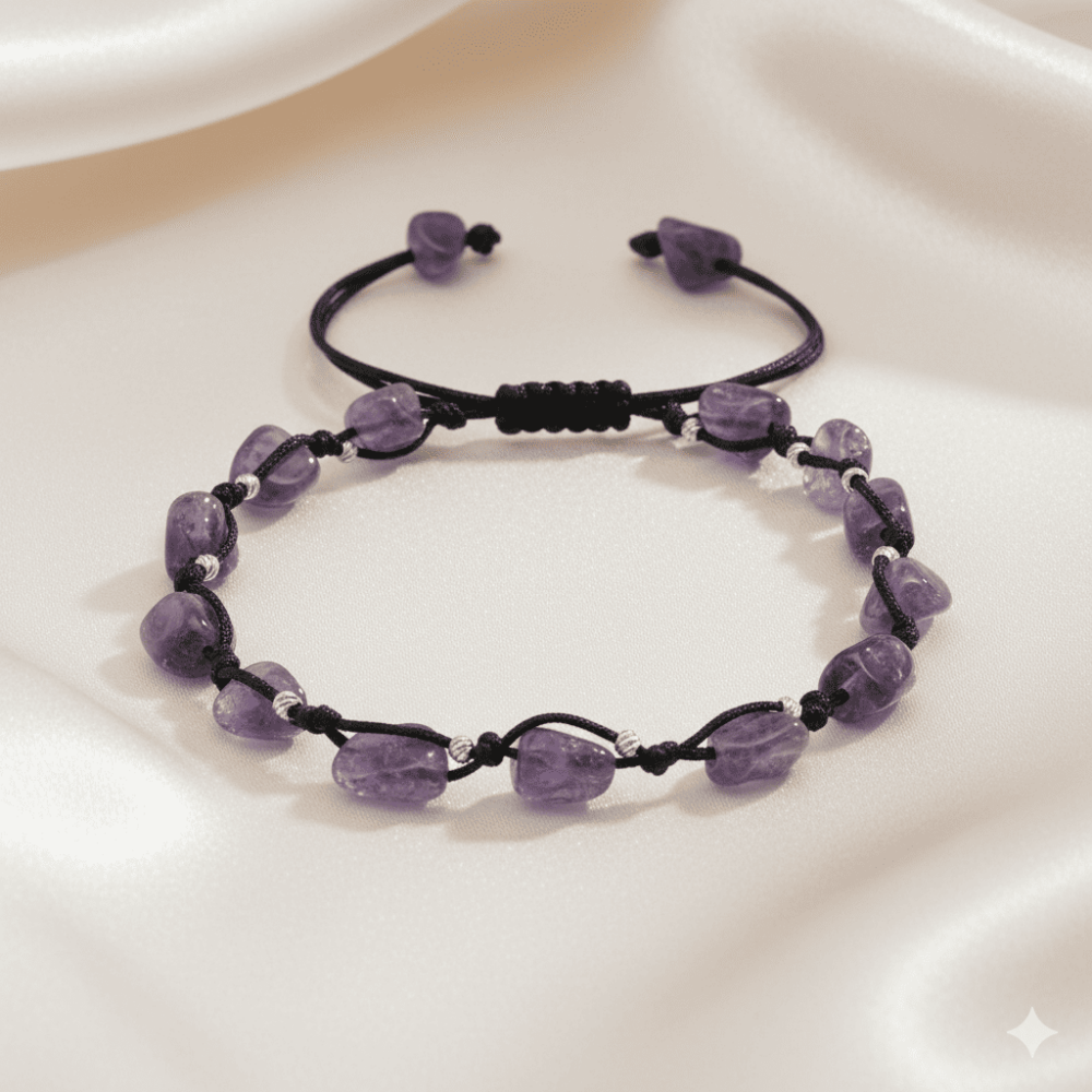 Makrome Örgülü Naturel Kesim Dorika Top Detaylı Ametist Doğaltaş Erkek Bileklik - 3