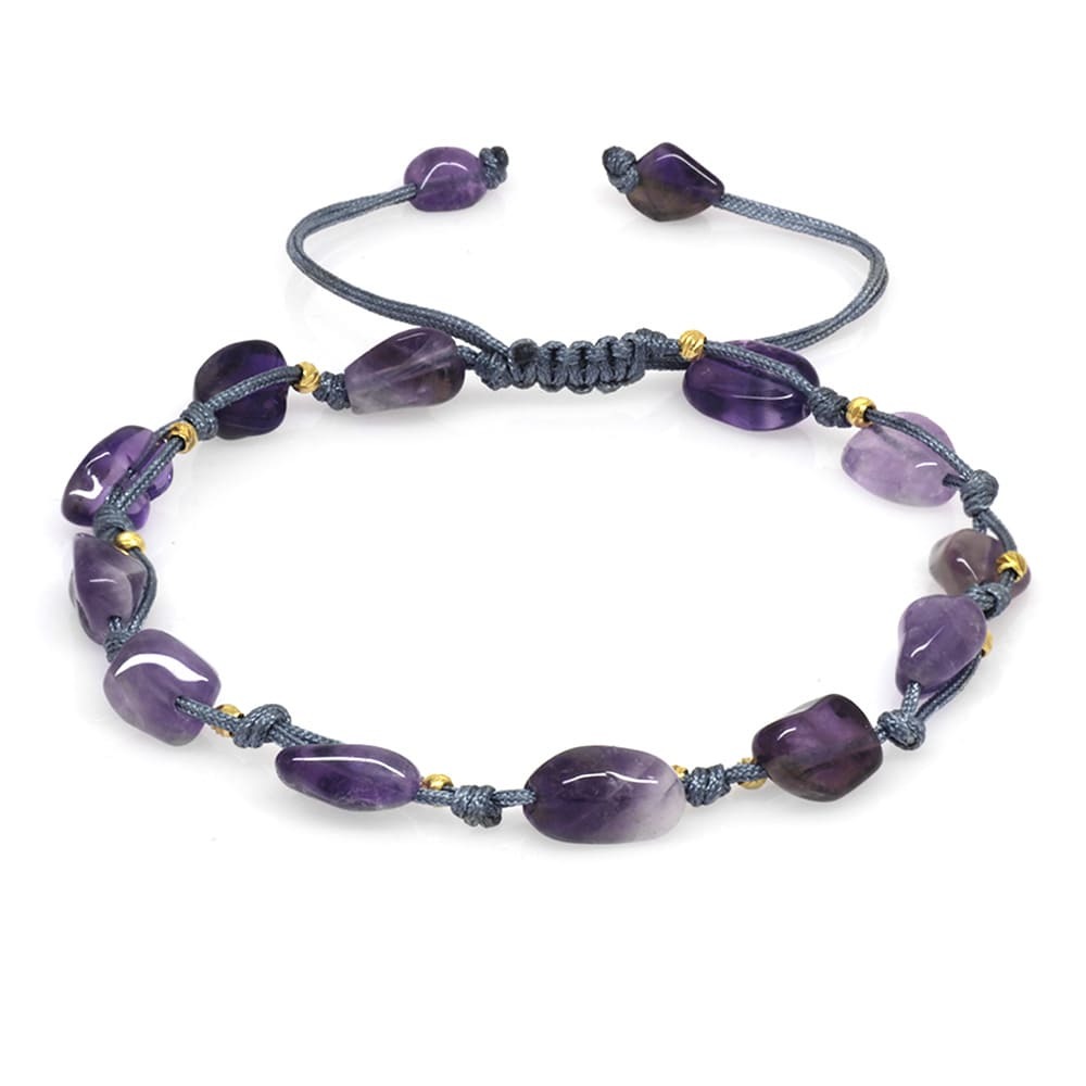 Makrome Örgülü Naturel Kesim Dorika Top Detaylı Ametist Doğaltaş Kadın Bileklik - 4