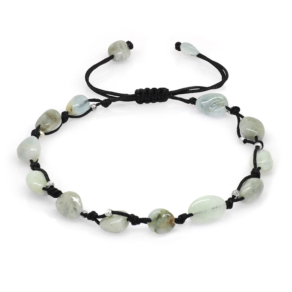 Makrome Örgülü Naturel Kesim Dorika Top Detaylı Akuamarin Doğaltaş Erkek Bileklik - 3