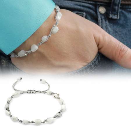 Makrome Örgülü Naturel Kesim Dorika Top Detaylı Ay Taşı Doğaltaş Erkek Bileklik - Tesbihane