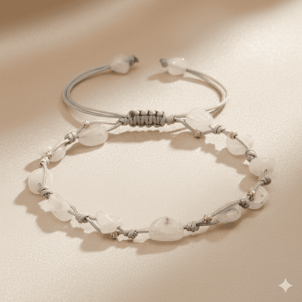 Makrome Örgülü Naturel Kesim Dorika Top Detaylı Ay Taşı Doğaltaş Kadın Bileklik - 3