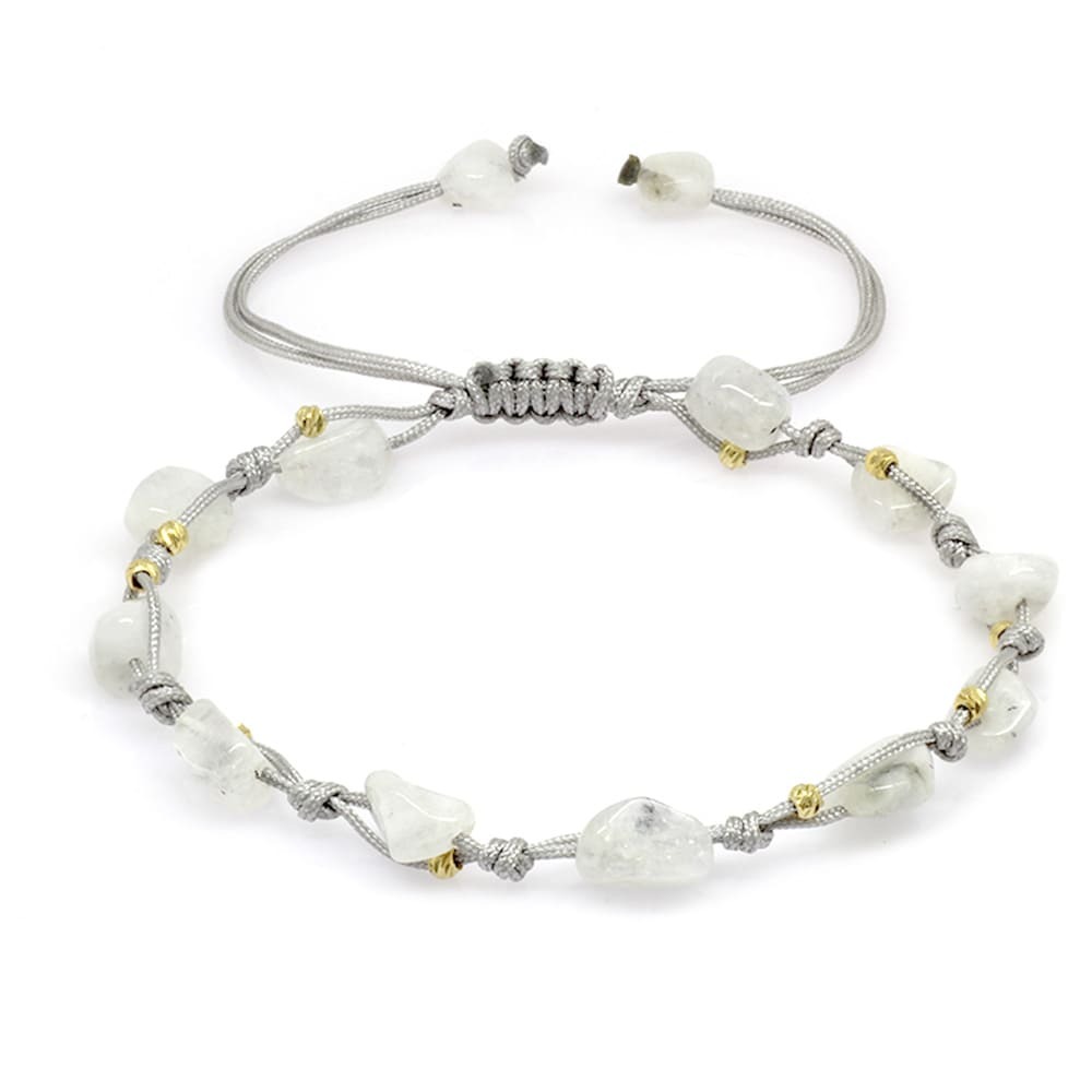 Makrome Örgülü Naturel Kesim Dorika Top Detaylı Ay Taşı Doğaltaş Kadın Bileklik - 4