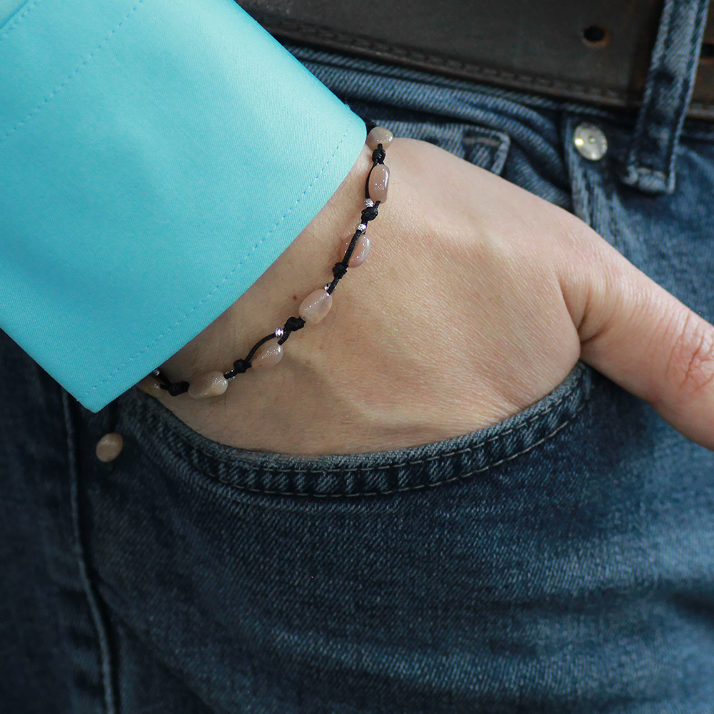 Makrome Örgülü Naturel Kesim Dorika Top Detaylı Güneş Taşı Doğaltaş Erkek Bileklik - 2