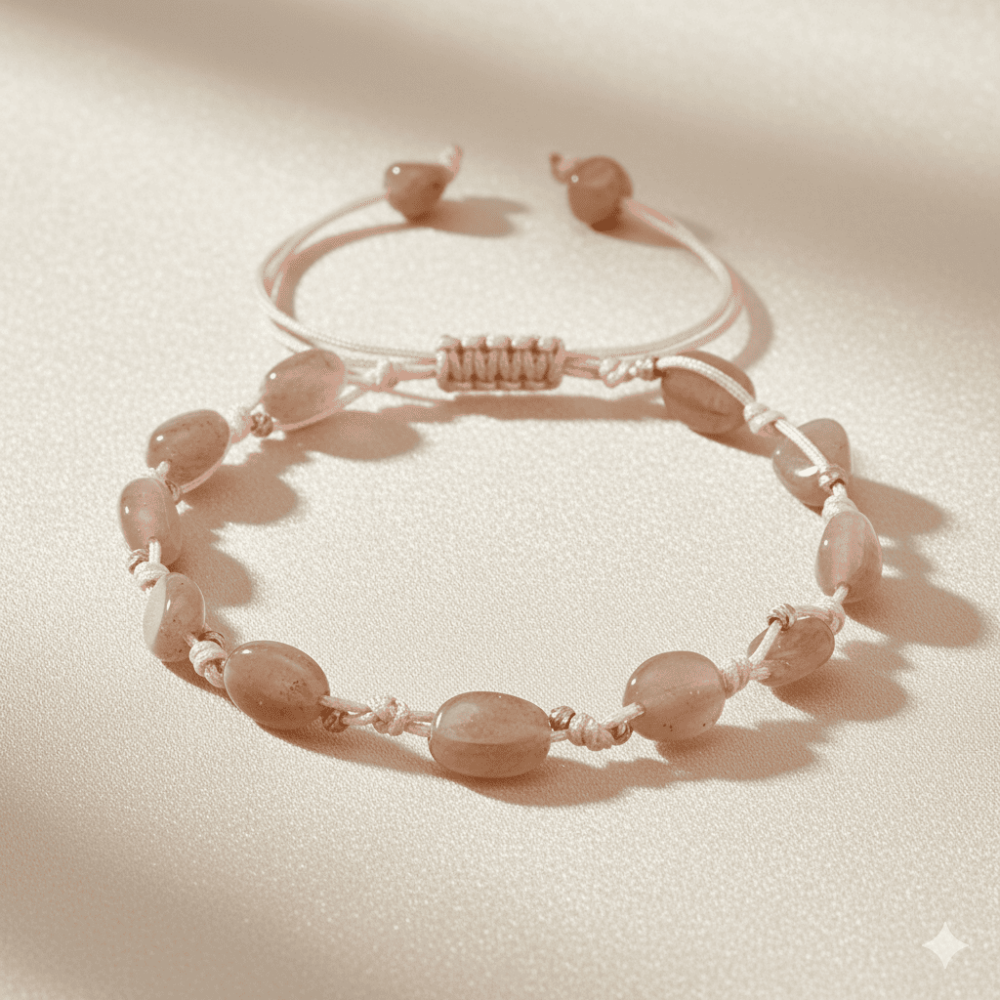 Makrome Örgülü Naturel Kesim Dorika Top Detaylı Güneş Taşı Doğaltaş Kadın Bileklik - 3