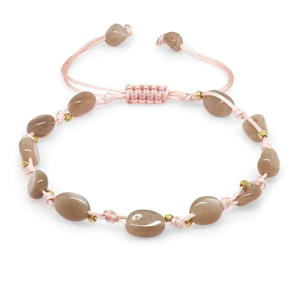 Makrome Örgülü Naturel Kesim Dorika Top Detaylı Güneş Taşı Doğaltaş Kadın Bileklik - 4