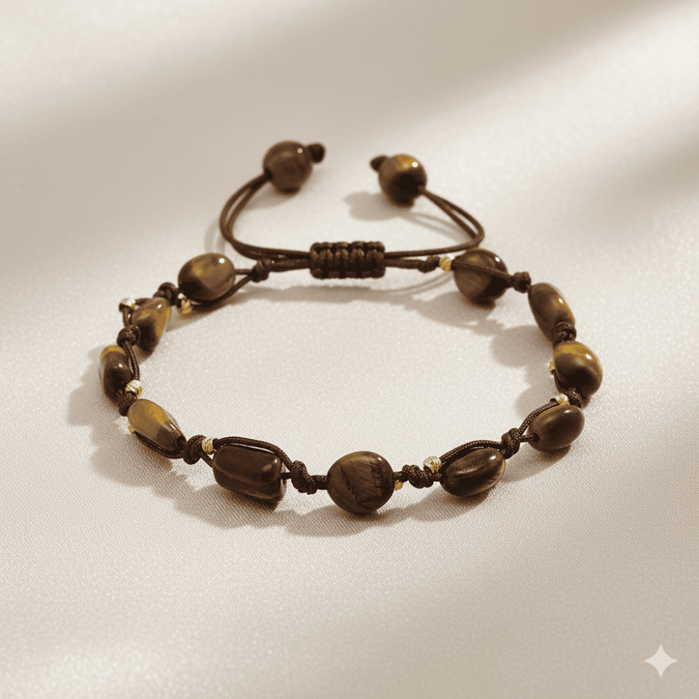 Makrome Örgülü Naturel Kesim Dorika Top Detaylı Kaplan Gözü Doğaltaş Kadın Bileklik - 3