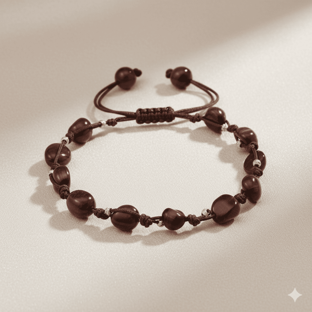 Makrome Örgülü Naturel Kesim Dorika Top Detaylı Koyu Renk Kaplan Gözü Doğaltaş Kadın Bileklik - 3